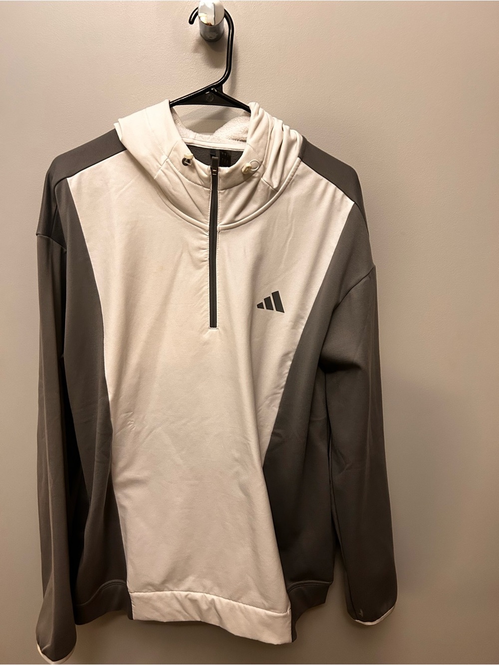 adidas White and Gray Half-Zip Performance Jacket with Hood